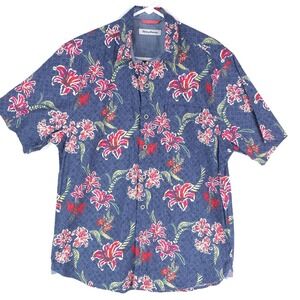 Tommy Bahama Hawaiian Shirt Mens Medium Tropical Floral Multicolor Short Sleeve